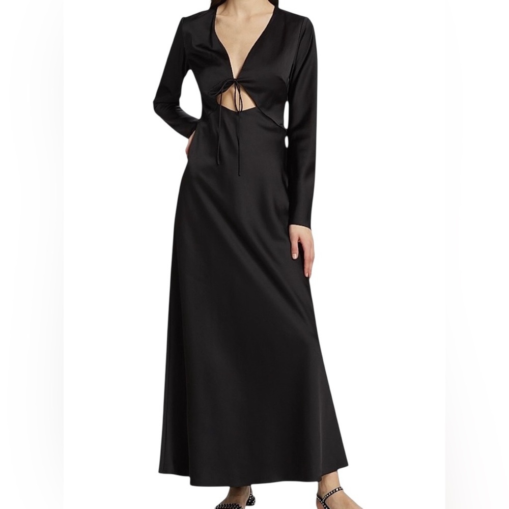 NWT Significant Other Danika Satin Long Sleeve V-Neck Tie Bust Cut-Out Maxi Dres